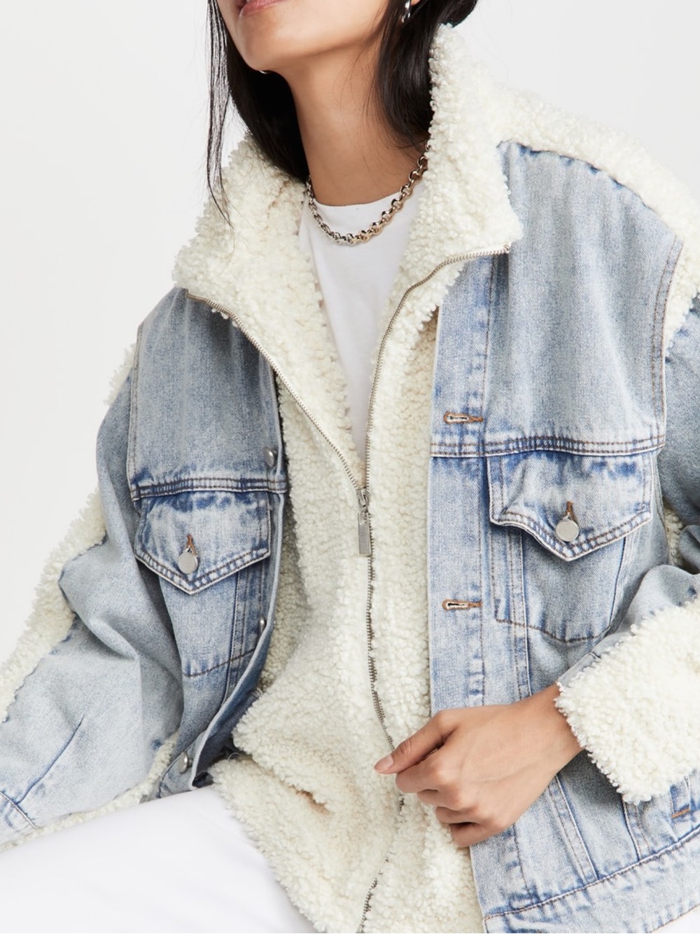 NWT Anthropologie BLANKNYC Fuzzy Wuzzy Sherpa Denim Jacket Size XL